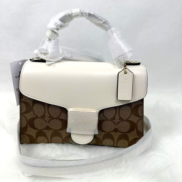 Coach Pepper Satchel Crossbody In Signature Canvas In Khaki/Chalk C1325 NWT - Picture 1 of 10